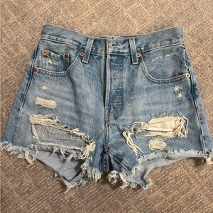 Levi's Blue Jean Shorts Distressed Frayed Hem